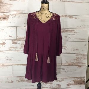 Knox Rose Burgandy Dress with Embroidery - NWOT